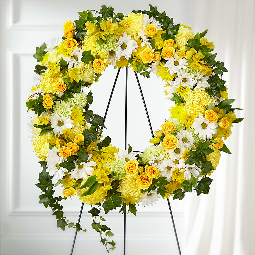 Golden Remembrance Wreath – Poplar Flower Shop, Terre Haute IN