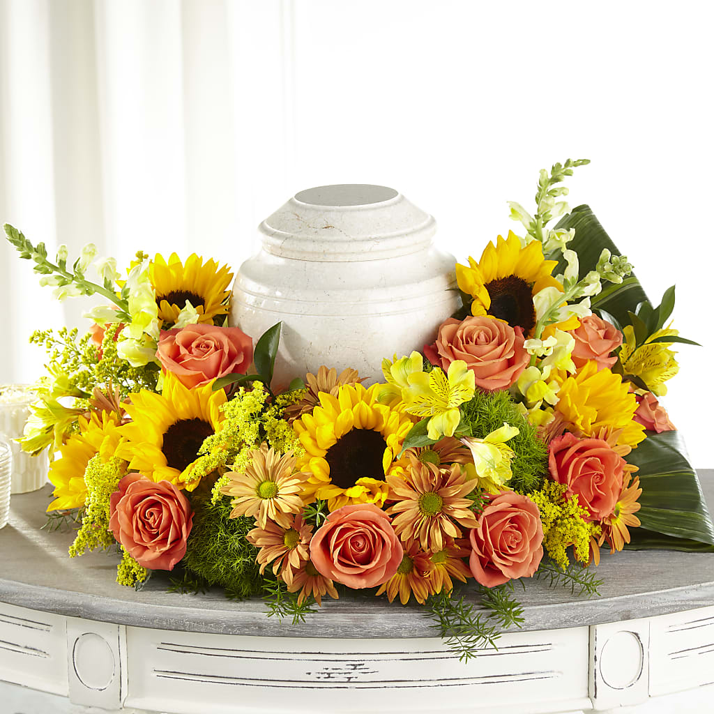 Faithful Sunflower Cremation Adornment – Poplar Flower Shop, Terre Haute IN