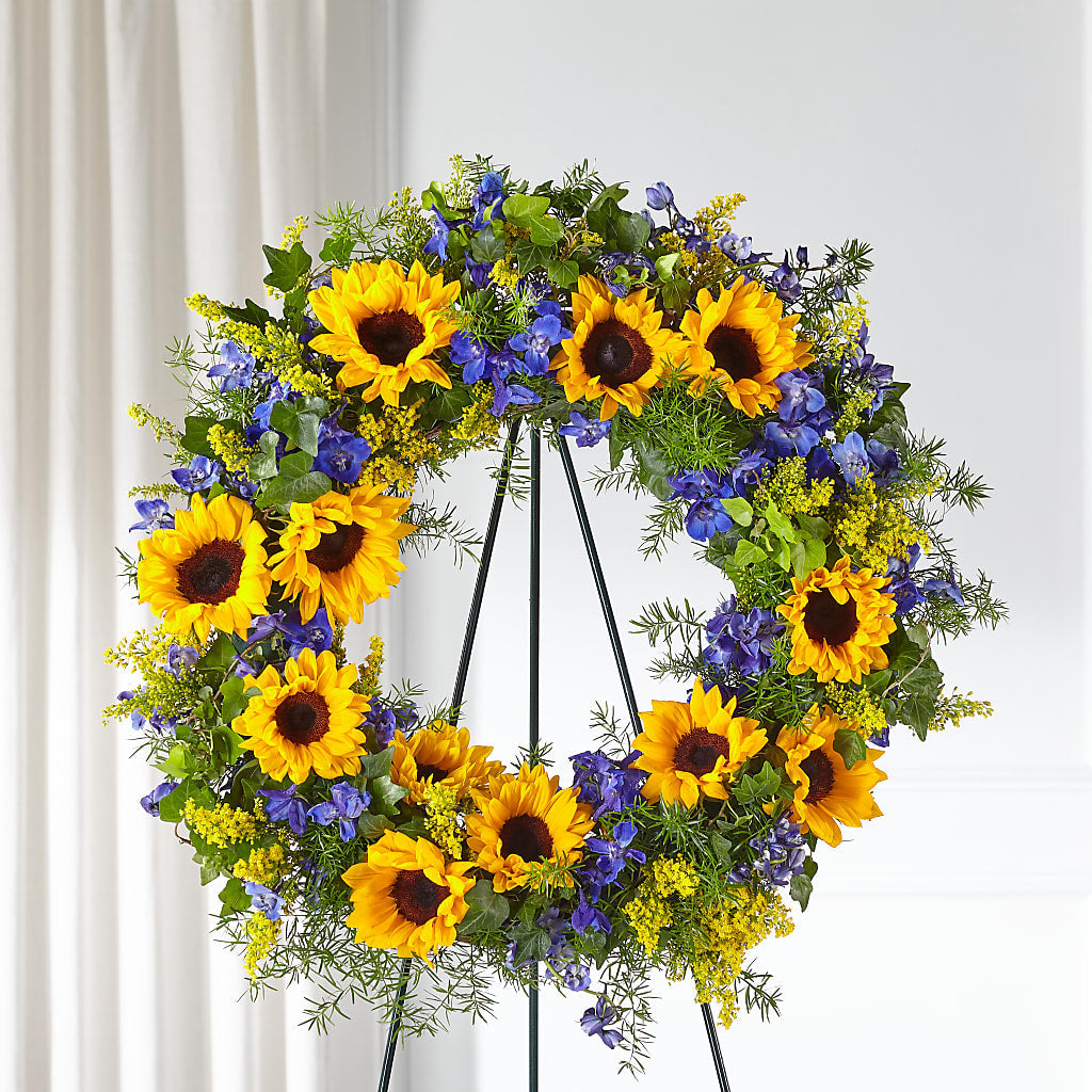 Bright Rays Wreath – Poplar Flower Shop, Terre Haute IN