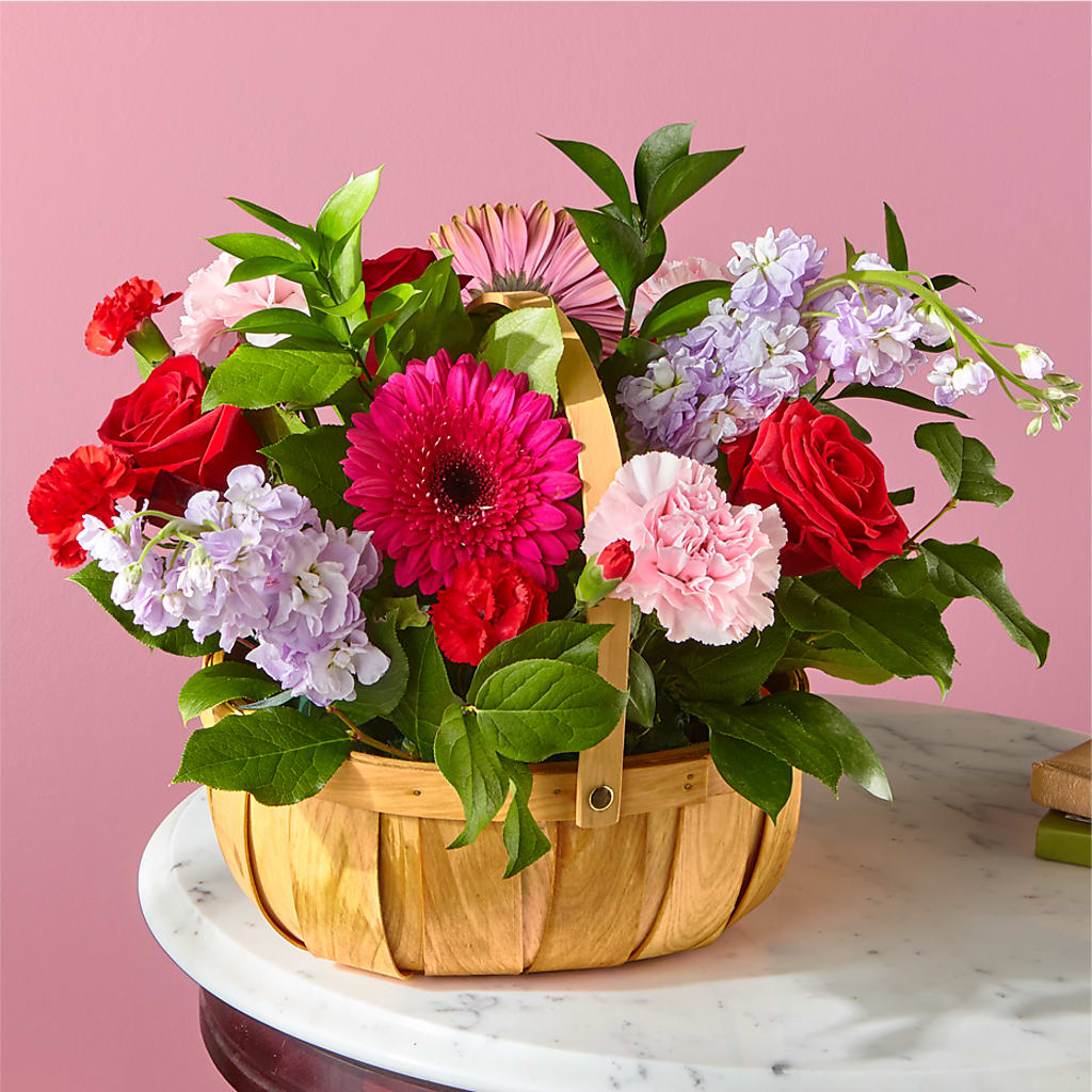 Pink Picnic Basket – Poplar Flower Shop, Terre Haute IN