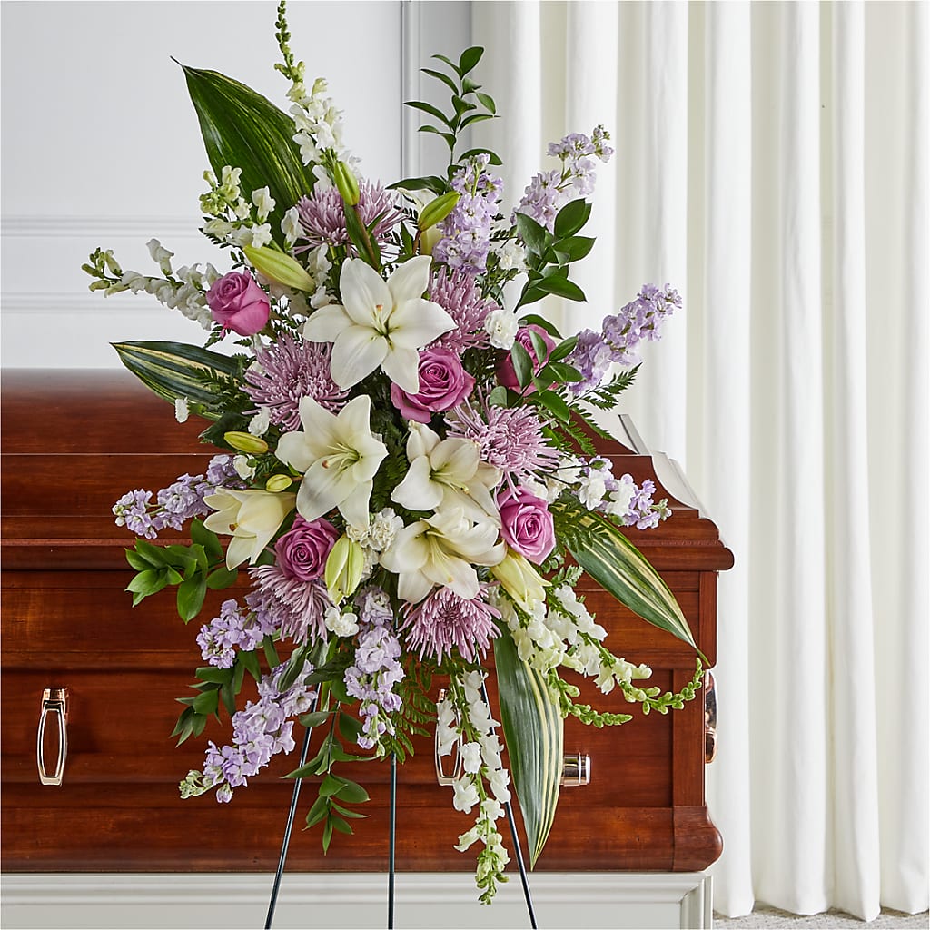Grateful Hearts Standing Spray – Poplar Flower Shop, Terre Haute IN