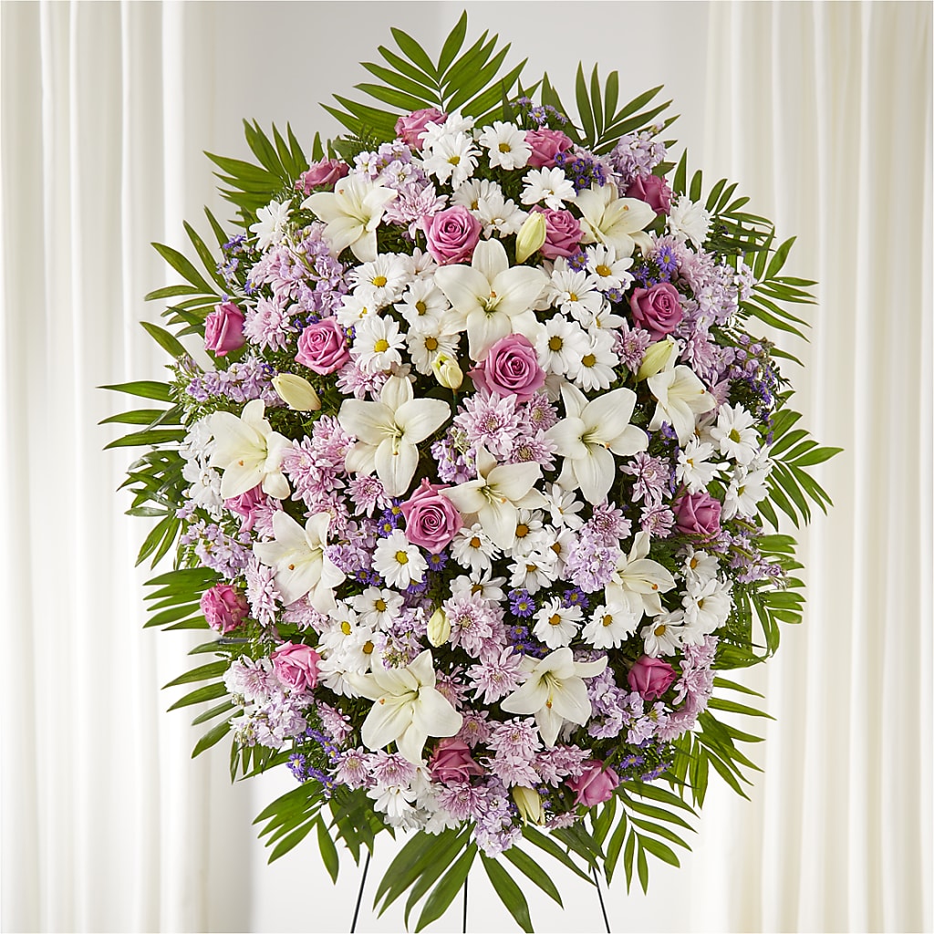 Surrounded by Love Standing Spray – Poplar Flower Shop, Terre Haute IN