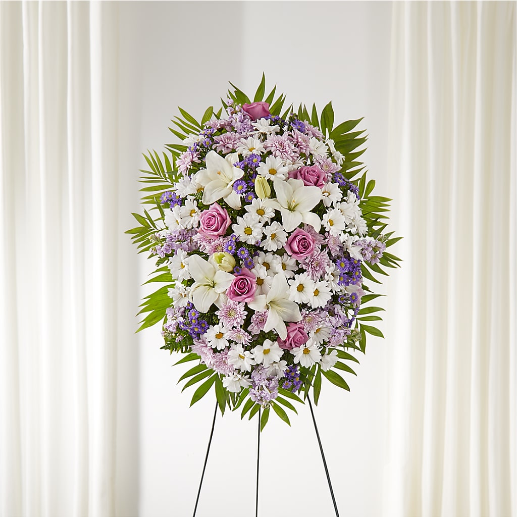 Surrounded by Love Standing Spray – Poplar Flower Shop, Terre Haute IN