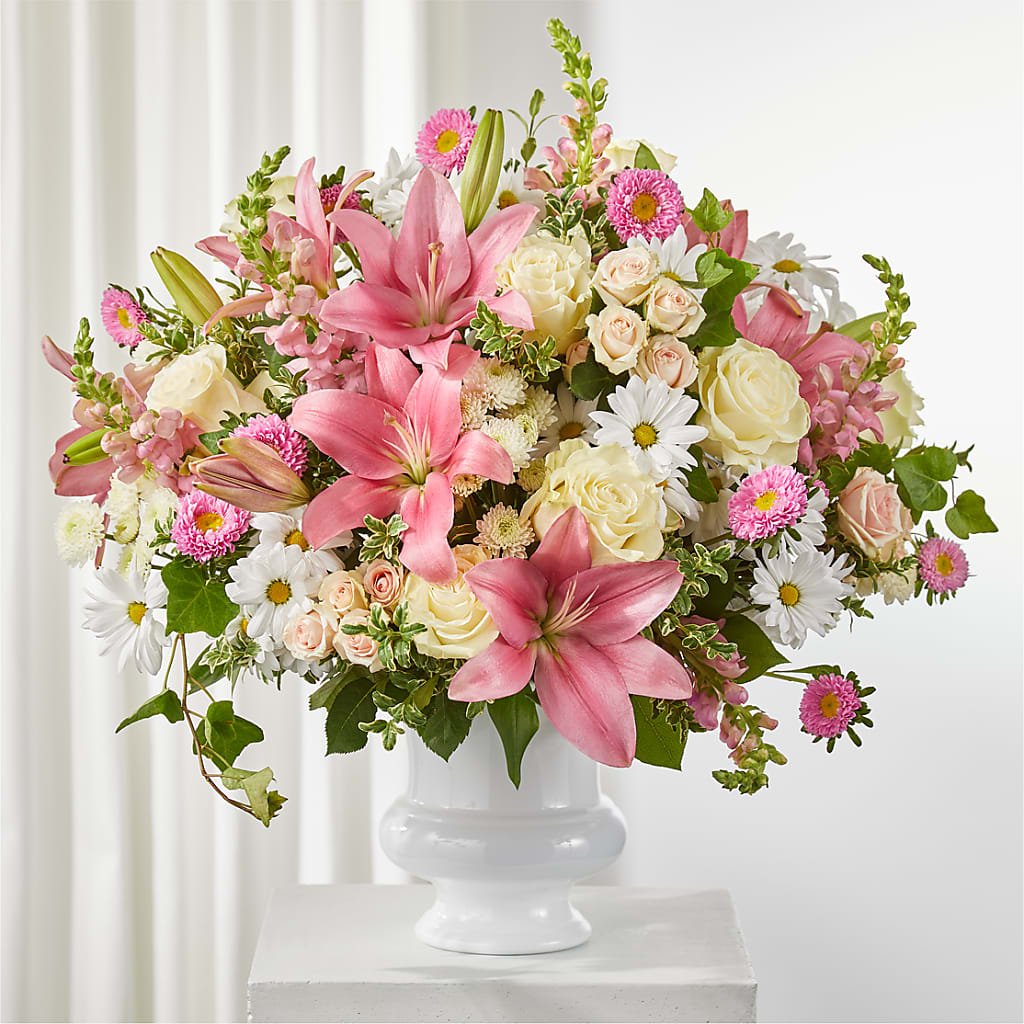 Empathetic Blooms Urn Arrangement – Poplar Flower Shop, Terre Haute IN