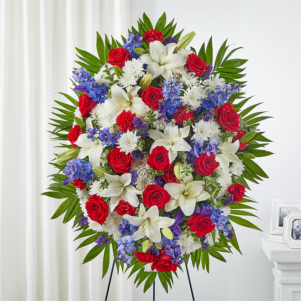 Cherished Service Standing Spray – Poplar Flower Shop, Terre Haute IN
