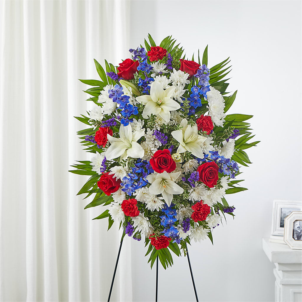 Cherished Service Standing Spray – Poplar Flower Shop, Terre Haute IN