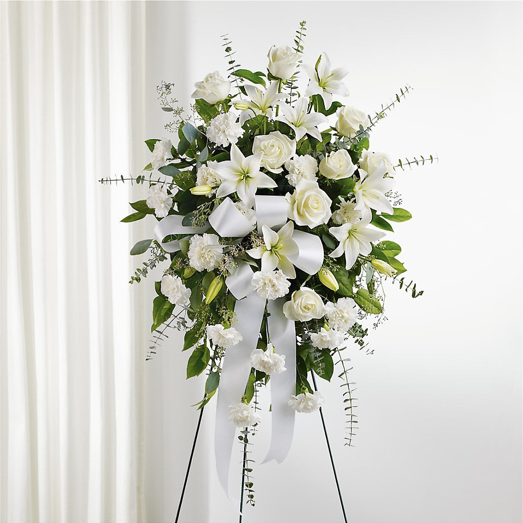 With Care Standing Spray – Poplar Flower Shop, Terre Haute IN