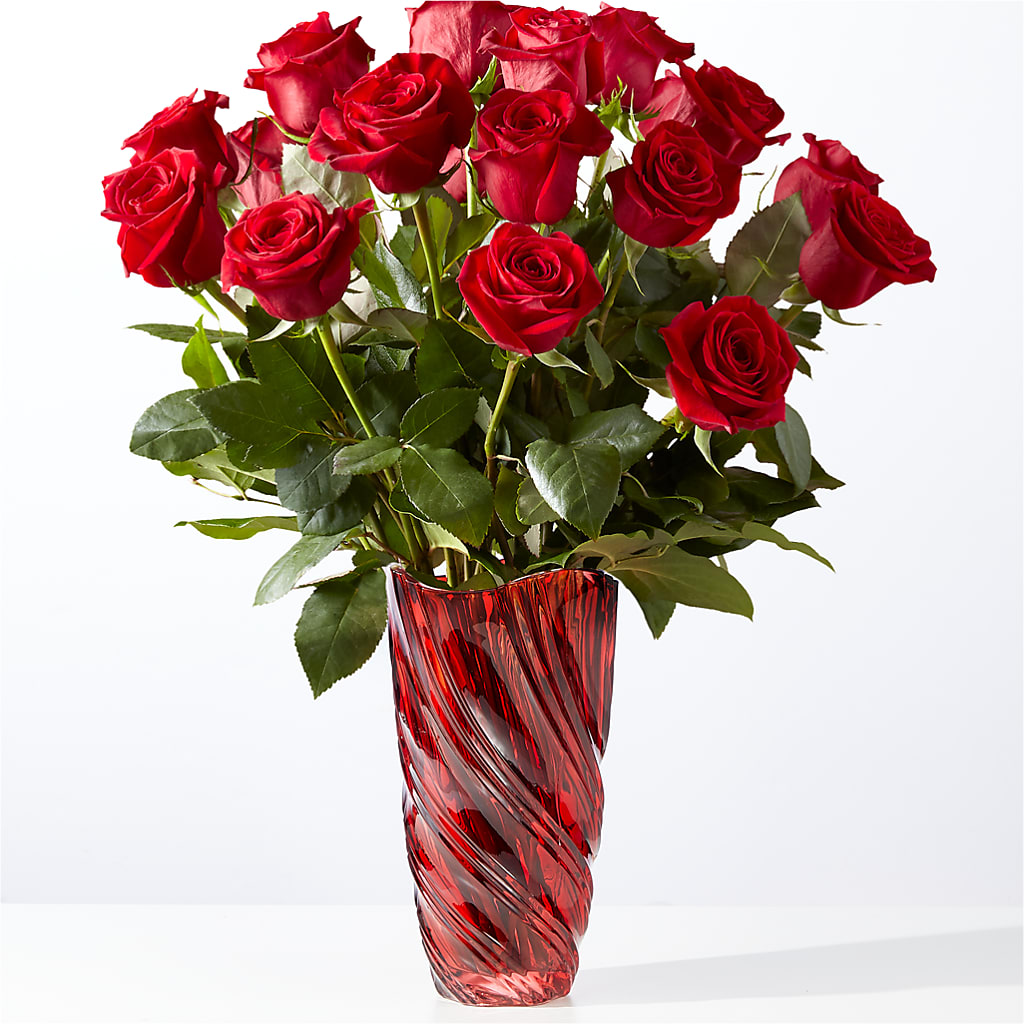 Classic Love Red Rose Bouquet with Luxe Swirl Vase – Poplar Flower Shop, Terre Haute IN
