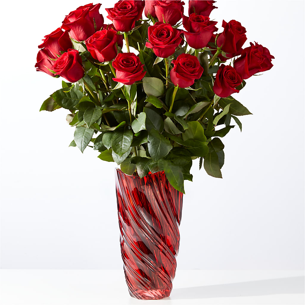 Classic Love Red Rose Bouquet with Luxe Swirl Vase – Poplar Flower Shop, Terre Haute IN