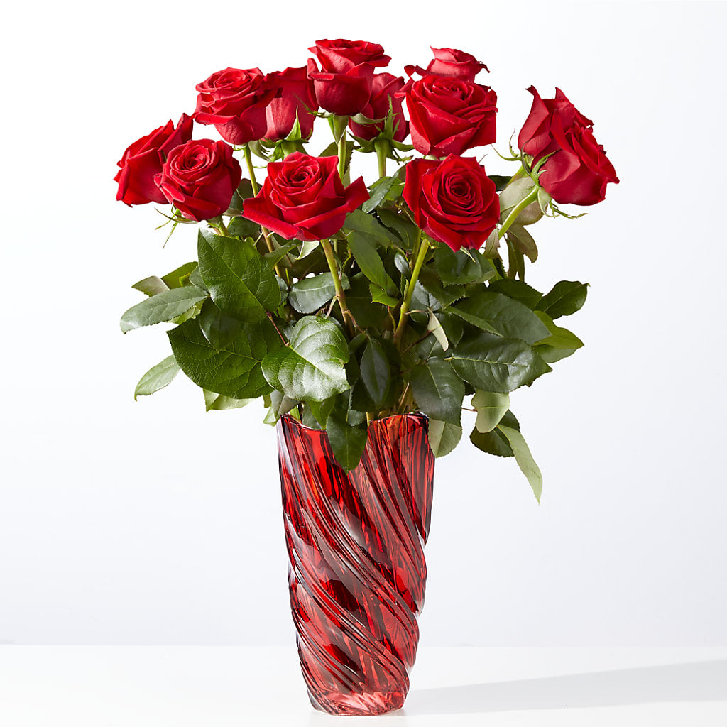 Classic Love Red Rose Bouquet with Luxe Swirl Vase – Poplar Flower Shop, Terre Haute IN