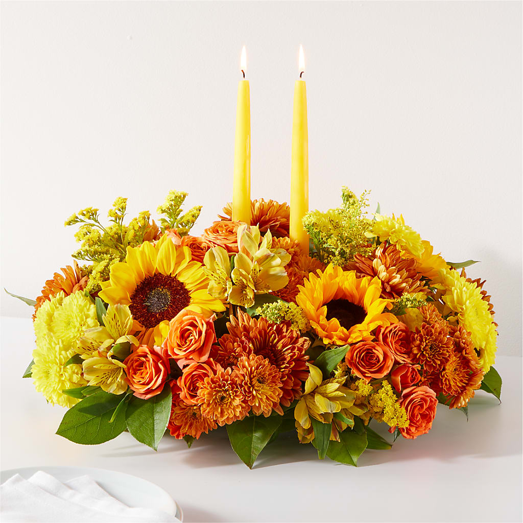 Autumn Harmony Centerpiece – Poplar Flower Shop, Terre Haute IN