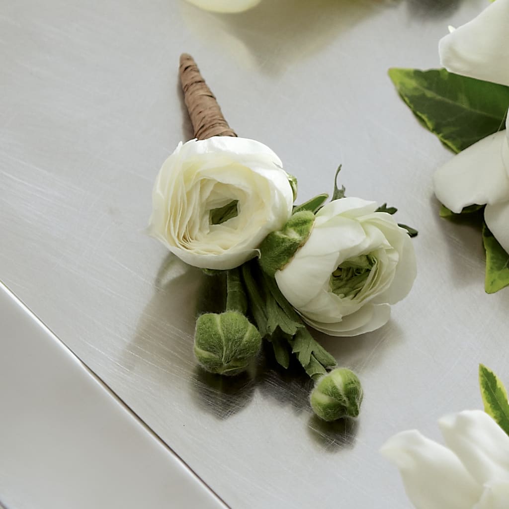 White Ranunculus Boutonniere – Poplar Flower Shop, Terre Haute IN