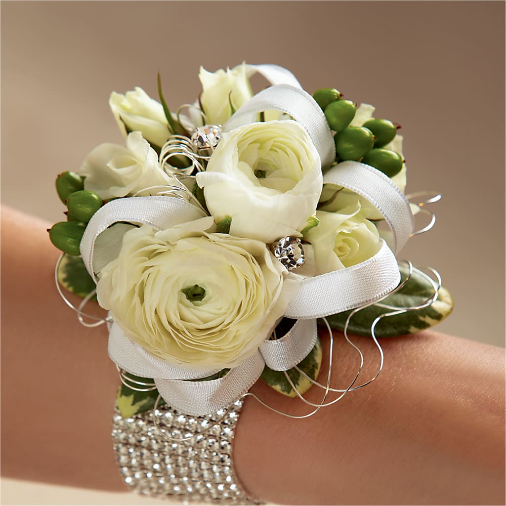 White Wedding Corsage – Poplar Flower Shop, Terre Haute IN