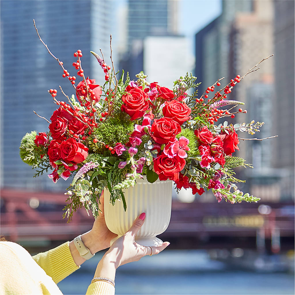 Big Red Bow Bouquet –  Poplar Flower Shop, Terre Haute IN