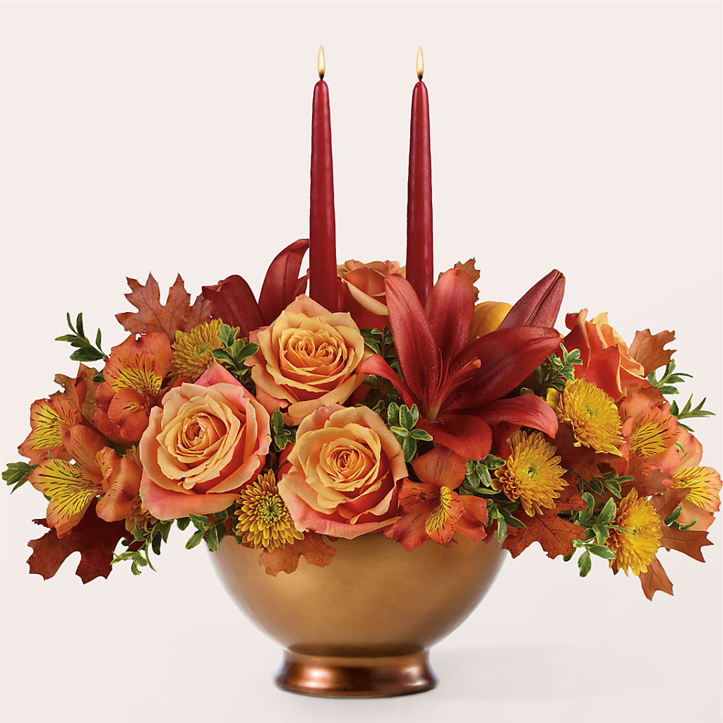 Harvest Table Centerpiece –  Poplar Flower Shop, Terre Haute IN