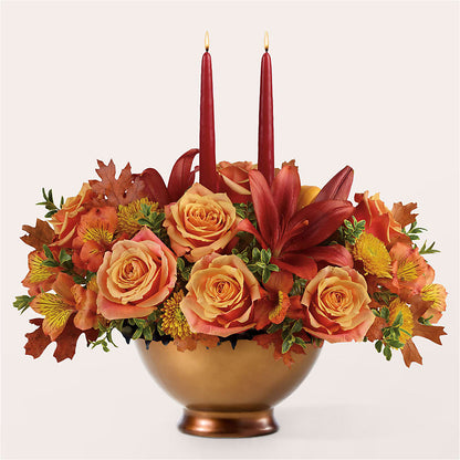 Harvest Table Centerpiece –  Poplar Flower Shop, Terre Haute IN