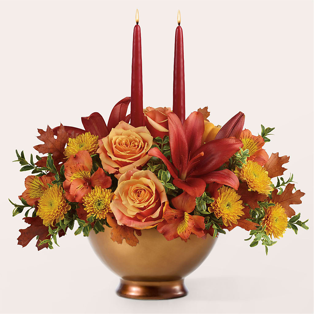 Harvest Table Centerpiece –  Poplar Flower Shop, Terre Haute IN