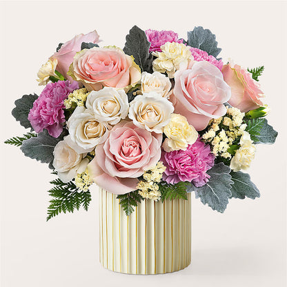 Blissful Moments Bouquet with Ivory Vase –  Poplar Flower Shop, Terre Haute IN
