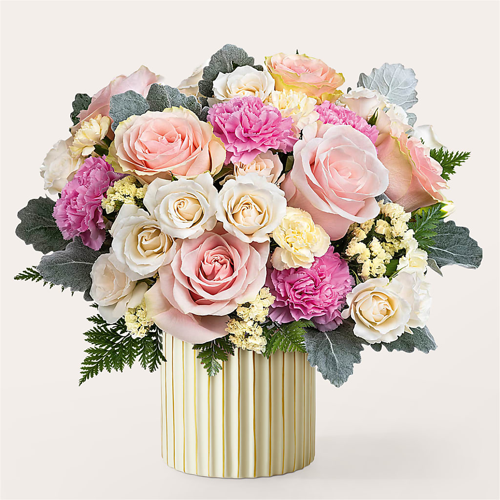 Blissful Moments Bouquet with Ivory Vase –  Poplar Flower Shop, Terre Haute IN