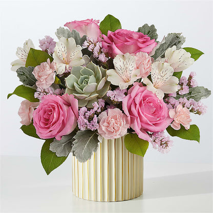 Dusty Rose Bouquet with Ivory Vase –  Poplar Flower Shop, Terre Haute IN
