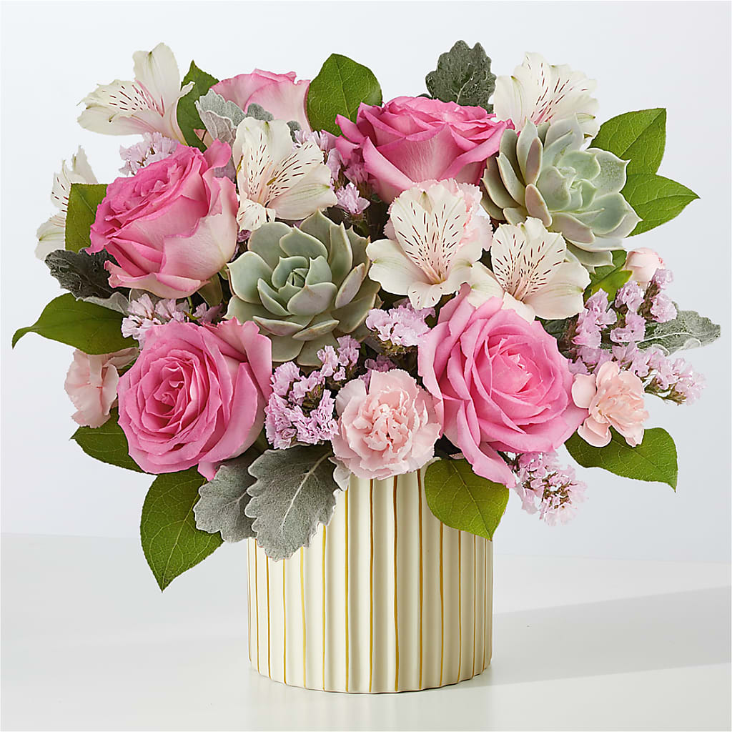 Dusty Rose Bouquet with Ivory Vase –  Poplar Flower Shop, Terre Haute IN