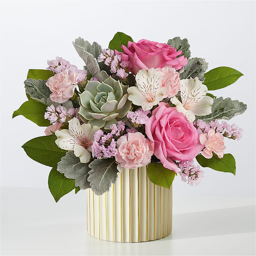 Dusty Rose Bouquet with Ivory Vase –  Poplar Flower Shop, Terre Haute IN