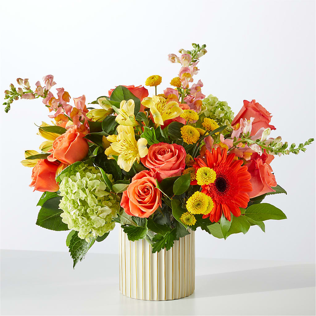 Autumn Sunshine Bouquet with Ivory Vase –  Poplar Flower Shop, Terre Haute IN