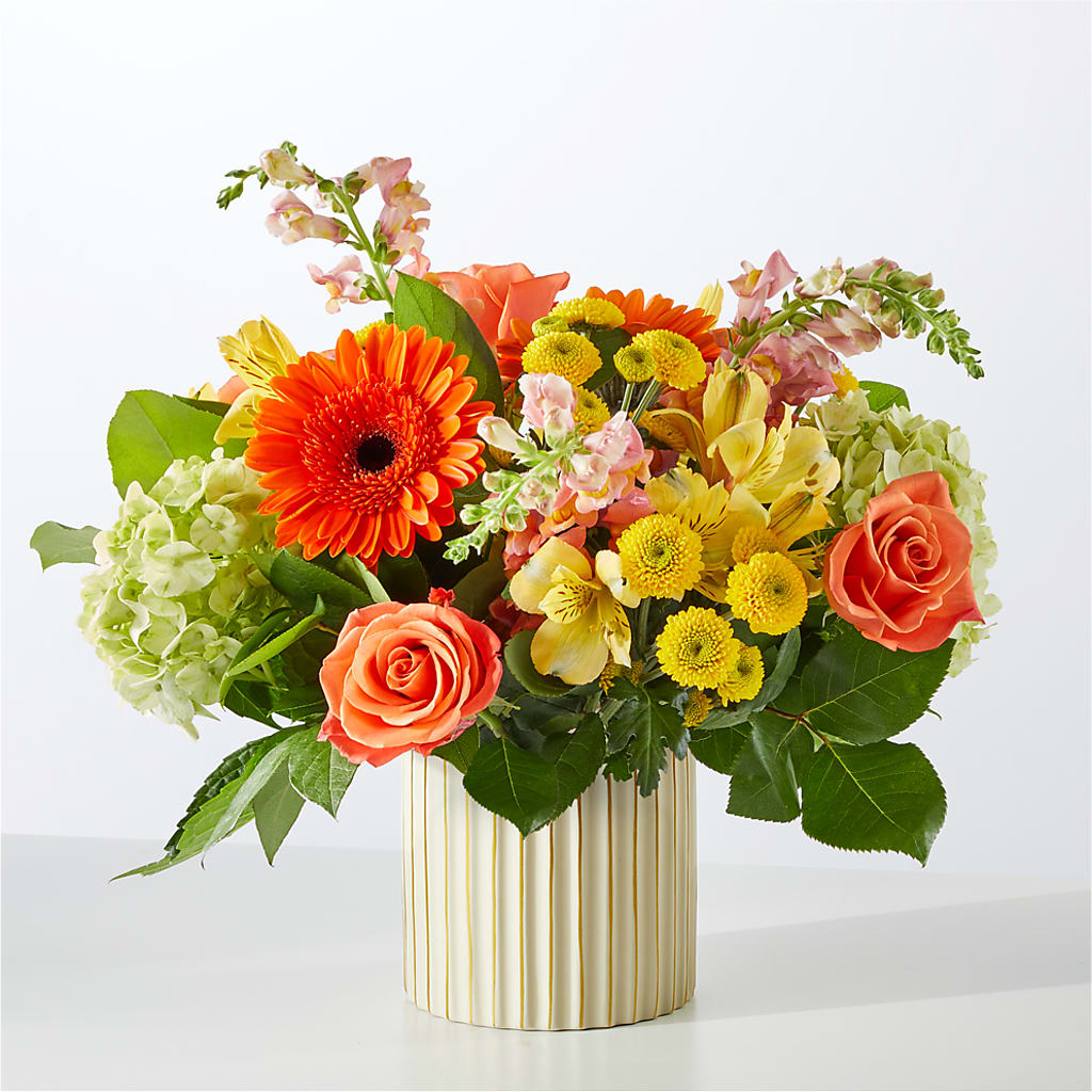 Autumn Sunshine Bouquet with Ivory Vase –  Poplar Flower Shop, Terre Haute IN