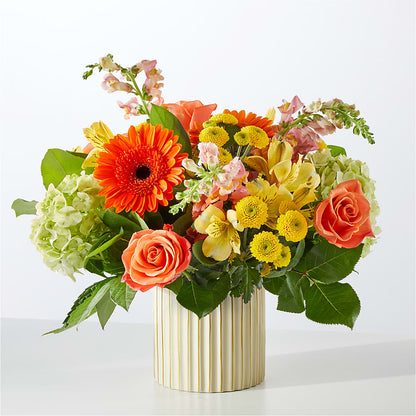 Autumn Sunshine Bouquet with Ivory Vase –  Poplar Flower Shop, Terre Haute IN