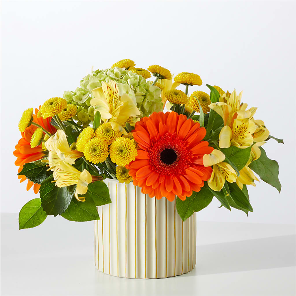 Autumn Sunshine Bouquet with Ivory Vase –  Poplar Flower Shop, Terre Haute IN