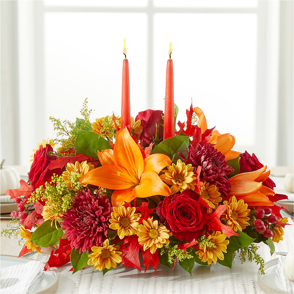 Autumn's Embrace Centerpiece –  Poplar Flower Shop, Terre Haute IN